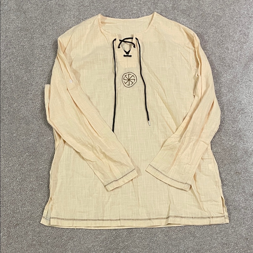 Adult Cream Lace-Up Boho Shirt